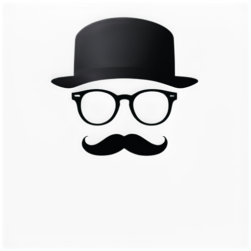 White background, black figures, hat, mustache, black glasses, chemical test tubes on the sides of the figure - icon | sticker