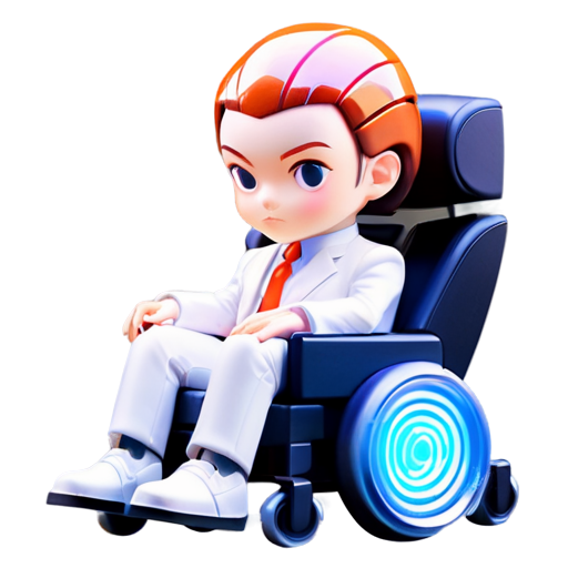 Epic full-body illustration of Professor Xavier, seated in his high-tech wheelchair, in a futuristic Cerebro room, calm and wise expression, detailed suit, glowing Cerebro helmet, dynamic lighting, high-definition, realistic style. - icon | sticker