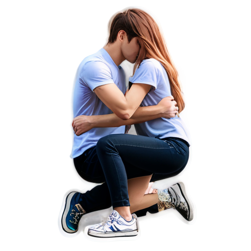 the girl apologizes to the guy on her knees and kisses his feet - icon | sticker