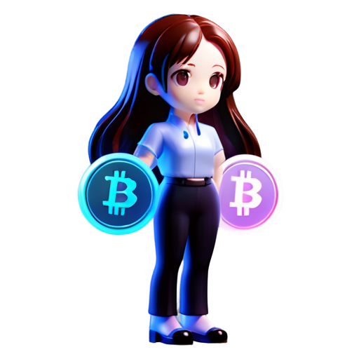 the AI character who helps to trade cryptocurrency is a young woman, full-length, blue and lilac colors - icon | sticker
