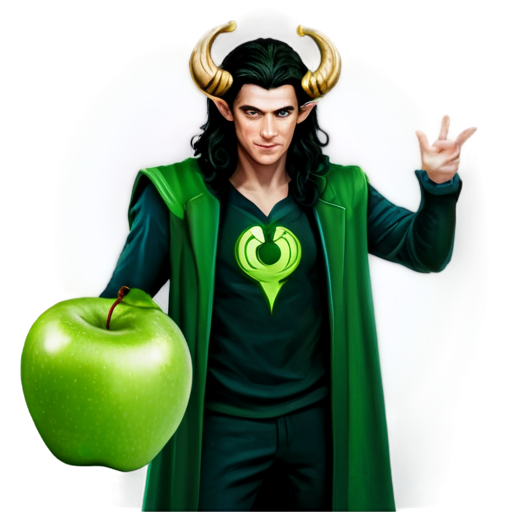Norse Trickster Loki, Apple Symbol, Mysterious Fruit, Green Apple, Playful Design, Magical Element, Bold Look - icon | sticker