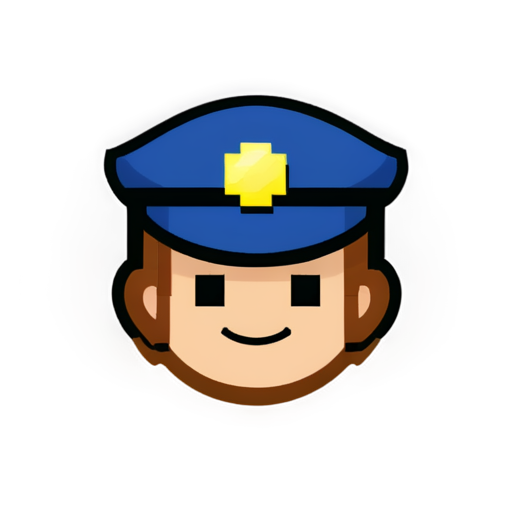 8-bit pixel art style, little in size man, only the shape of a face and a police hat, looks ahead - icon | sticker