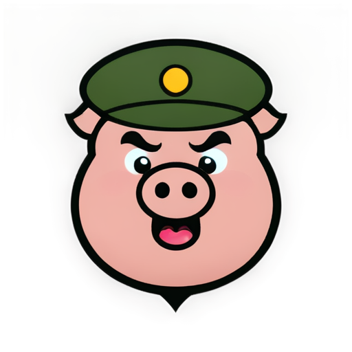 angry pig face in military uniform, vector cartoon style - icon | sticker