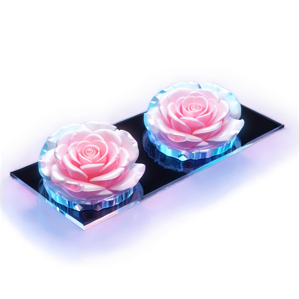 three roses are shown floating in pink water, in the style of anime aesthetic, made of crystals, y2k aesthetic, love and romance, uhd image, felicia simion, kawaii aesthetic - icon | sticker