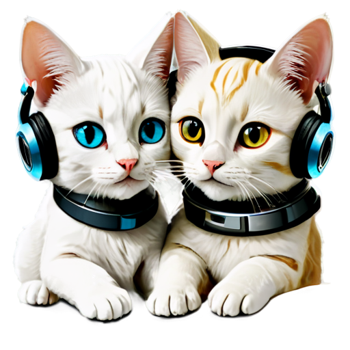 two scifi cats with headphones hugging each other - icon | sticker