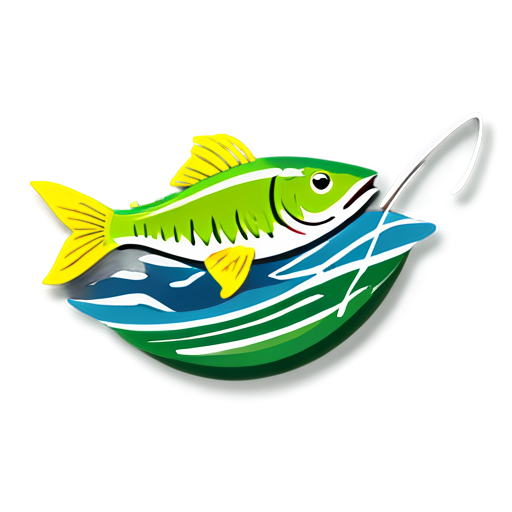 A simple, minimalist icon design featuring a rectangular fishing trap or cage with a fish jumping up and over the top of it. The fish should appear to be in a dynamic, leaping motion, creating a sense of movement and energy. The trap/cage should have clean, bold lines to convey a modern, streamlined aesthetic. The overall composition should be balanced and visually striking, capturing the essence of fishing and freedom. Use a muted color palette, such as shades of blue, green, or gray, to maintain the minimalist feel. This icon could be used to represent fishing, outdoor recreation, or a brand related to these themes. - icon | sticker