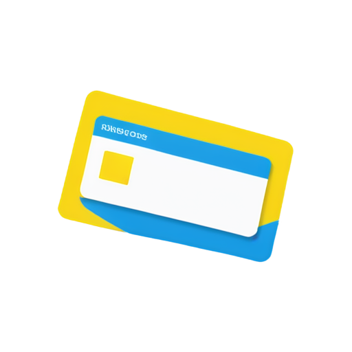 generate encircled crossed from top to the"ID card" in blue an yellow shade , now put this card encircled from top and diagonally cut from one side - icon | sticker