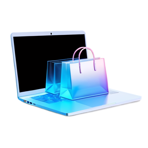 A laptop in front of a tablet showing a shopping bag on screen - icon | sticker