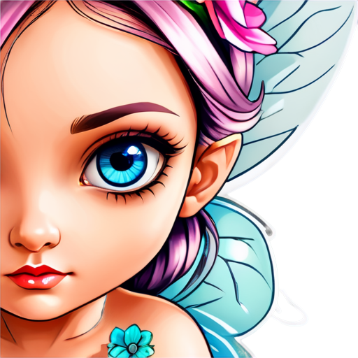 (((Tattoo sketch, A sweet fairy with beautiful eyes full body, in graphic style, high detail, on white background))) - icon | sticker