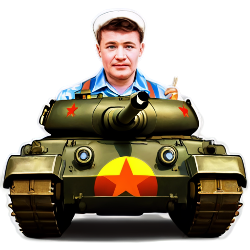 a Russian collective farmer on a Soviet tank cartoon icon for the youtube channel with the caption TaHkucT_TpakTopucT - icon | sticker