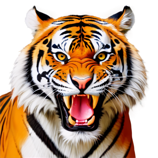 cute gentle crazy tiger angry, black - white background tone with orange, red elements - icon | sticker