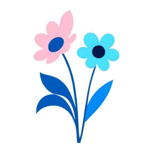 Beautiful flowers blue and pink - icon | sticker