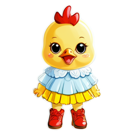 ugly baby chicken with yellow skirt and rain red boots - icon | sticker