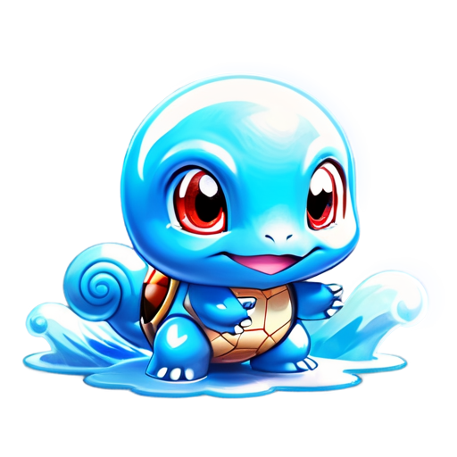 Epic full-body illustration of Squirtle, standing confidently with water swirling around, beach and ocean background, detailed shell and skin texture, determined and playful expression, dynamic lighting, high-definition, realistic style. - icon | sticker