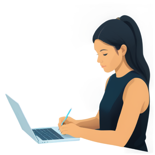 a girl drawing a butterfly using Photoshop at her not apple laptop - icon | sticker