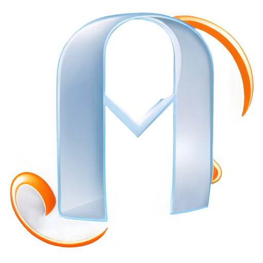 Generate icon using word "MI" which can be used for creating IT company logo and use white, orange as well as skype blue color - icon | sticker