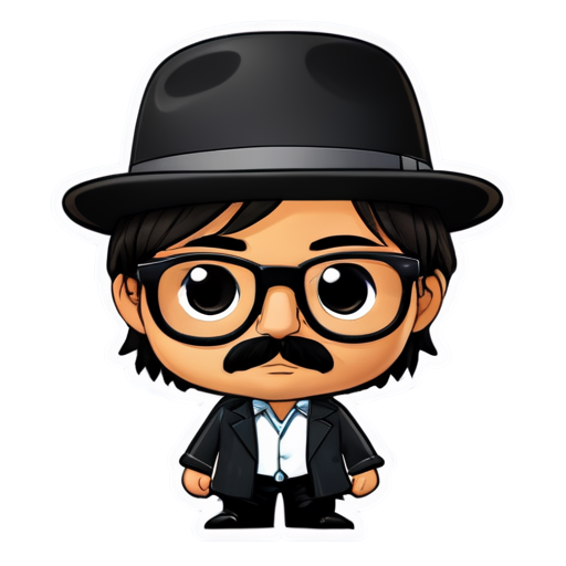 White background, black figures, hat, mustache, black glasses. - icon | sticker