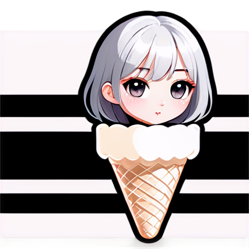 A captivating illustration of a white-haired young man exuding a summer white goth vibe. He is dressed in black and white stripes, with. He eyes are dramatically accentuated with bold, winged eyeliner. He playfully holds an all-black ice cream cone, adding a touch of whimsy to her dark aesthetic. The typography features the words "Соси писю братик" in bold, gothic style script. The overall composition has a cinematic quality, making it a perfect choice for a unique sticker or tattoo design., typography, illustration, dark fantasy - icon | sticker