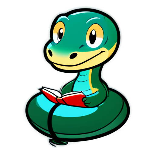 Snake reading, Cute, blue, vector illustration, contemporary, flat colors, smart - icon | sticker