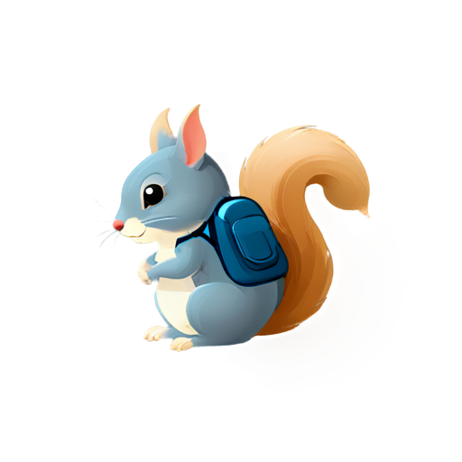 Small furry creature, a squirrel mixed with a mouse. Backpack on. Curious and happy. - icon | sticker