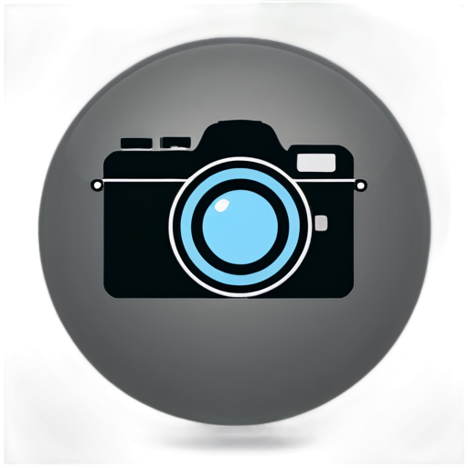 Create a minimalist vector icon of a camera. The camera should have a sleek and modern design with clean, simple lines. Instead of the usual flash, the camera emits several small water droplets from the flash area, giving the appearance of water or liquid splashing out. The droplets should be stylized and smoothly rounded to fit within the overall clean aesthetic. The icon should maintain simplicity while emphasizing the creative substitution of droplets for the traditional flash. - icon | sticker