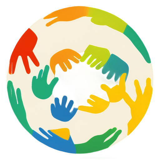 Logo of many children's hands smeared in paint in a circle and in the center written with Kids Learn paint - icon | sticker
