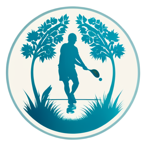Create a modern minimalist icono of a padel silhouette inside an oasis with flowers - icon | sticker
