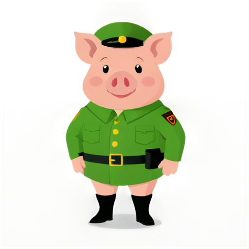 pig in military uniform, vector cartoon style - icon | sticker