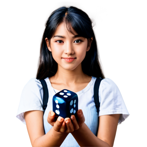 A fantasy image for a mobile game icon of a 20-year-old girl holding a dice - icon | sticker