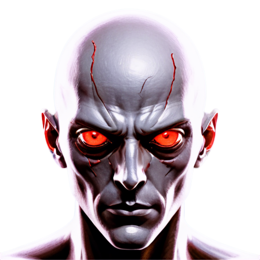 System shock game style. Cybernetic male. Red eyeballs in the shape of a heat - icon | sticker