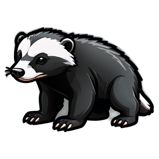 A honey badger that stands on all paws straight sight powerful kind and about to embrace in graphic with shapes - icon | sticker