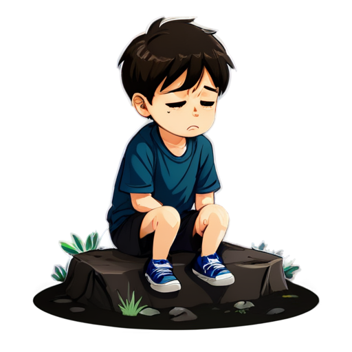 A young boy in grave with sadness, crying with tears,full broken - icon | sticker