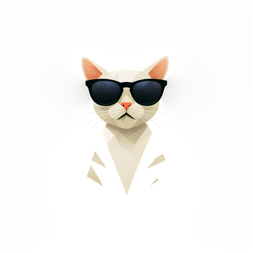 1 cat,With sunglasses,A shape composed of geometric triangles,Diamond cut design,The fewer geometric triangles,the better,Rich in color,geometric cut design style,Minimalist style,solo, - icon | sticker