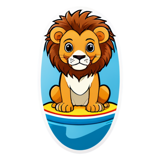 glossy lion a surfboard - icon | sticker