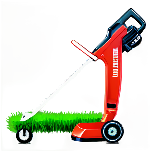 petrol trimmer for cutting grass in profile in a realistic techno punk style in red shades on a white background - icon | sticker