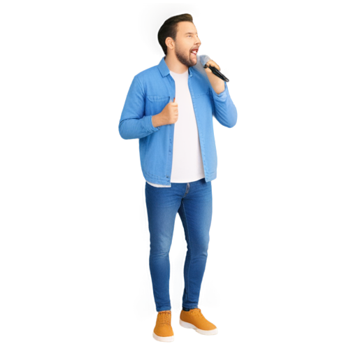 singer, holding a microphone, open mouth - singing, delight in his eyes, dressed in wild clothes - icon | sticker