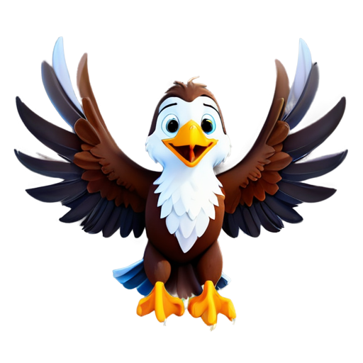 Cute 3D Cartoon Eagle soaring. Adorable 3D cartoon eagle with open wings, expressing joy and excitement. Ideal for children education - icon | sticker