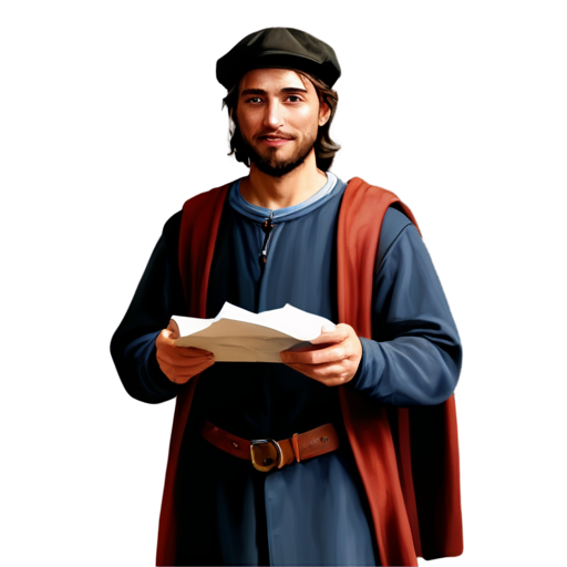 medieval courier with letter in hand, paint style, - icon | sticker