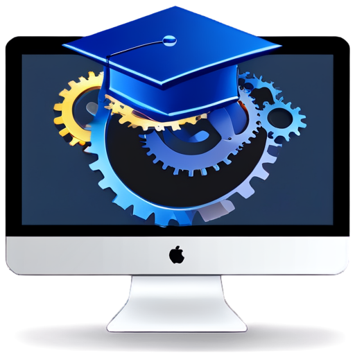 A computer monitor or screen displaying a graph/chart (representing data visualization) with gears or cogs around it (symbolizing data manipulation and analysis). In the background, you can have a book or a graduation cap (representing online courses or learning). This icon encapsulates the essence of practicing data analysis, learning data visualization, and taking online courses for improving data management skills. - icon | sticker