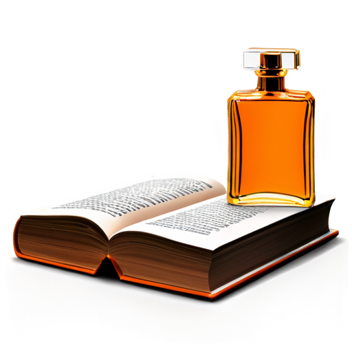 perfum orange bottle stay on book, on fire - icon | sticker