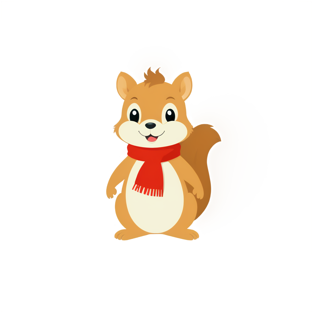 a Squirrel with a red scarf on its head, in the style of minimalistic japanese, colorful animations, logo,flat shapes - icon | sticker