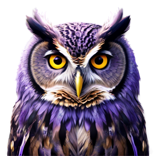 compassionate owl face and body, purple color feathers, logo, Best quality, Masterpiece - icon | sticker