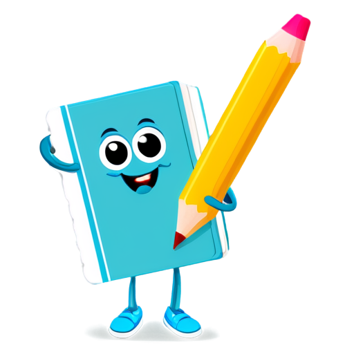 Cute book and pencil with eraser cartoon with two eyes, legs and arms excited - icon | sticker