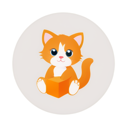 logo orange kitten with paws playing cubes, the whole composition in a circle - icon | sticker