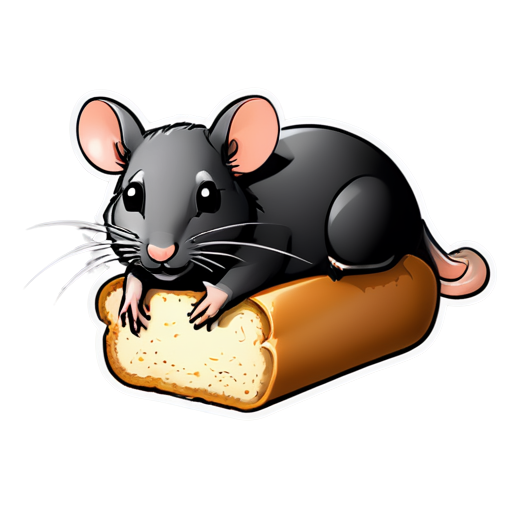 rat in bread, simple logo, black and white only - icon | sticker