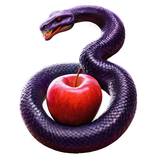 single reggeaton song artwork, dark colors, dominant purple, with an apple in the middle wrapped by a snake, high definition, name of the song "mi chamaka", red smoke in the background, metallic texture - icon | sticker