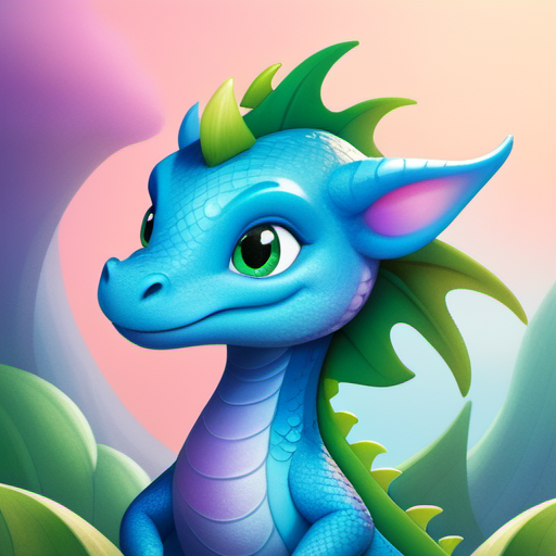 Fairy tale illustration, a cute dragon, chromatic, blue and green scales, bright colors, children's picture books, crayon paintings, blush, <lora:children huiben11-20231007:0.75> . Magical, fantastical, enchanting, storybook style, highly detailed - icon | sticker