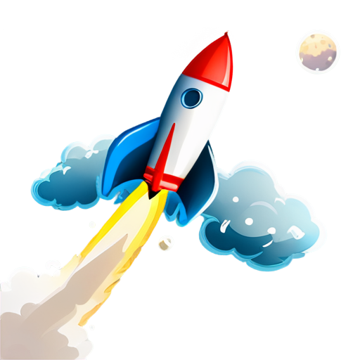 marketing agency START. The logo depicts a rocket flying in space, with meteorites and planets flying nearby. Everything is hazy. the smoke from the rocket is very clear - icon | sticker