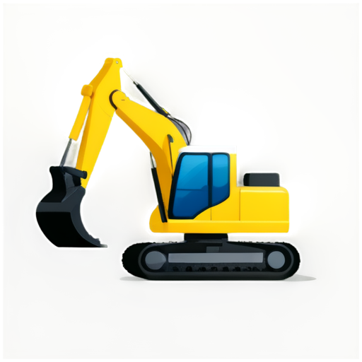 flat, minimalistic icon for Company for rental of construction equipment, black and white, separated elements, . Main component is excavator, side view - icon | sticker