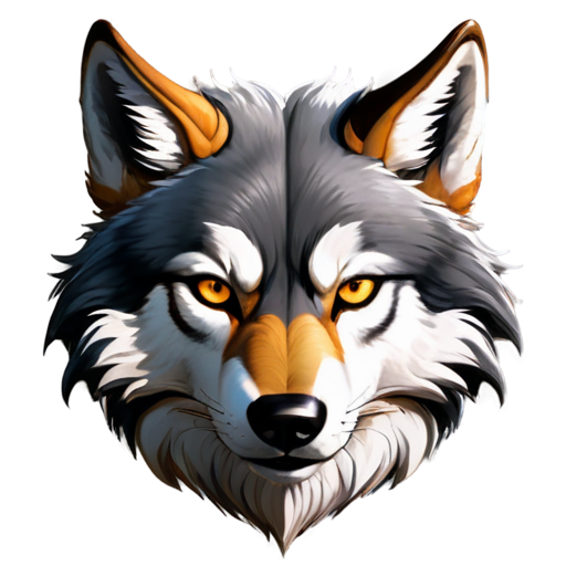 A highly realistic and detailed wolf face icon, pointed ears, piercing amber eyes, and sharp teeth. The fur around its face is thick and gray, with black markings that give it a fierce yet regal appearance.a concept art icon for league of legends, a digital art logo, illustration, - icon | sticker